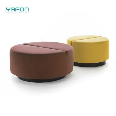 Button Style Round Velvet Pouf Ottman with Metal Base