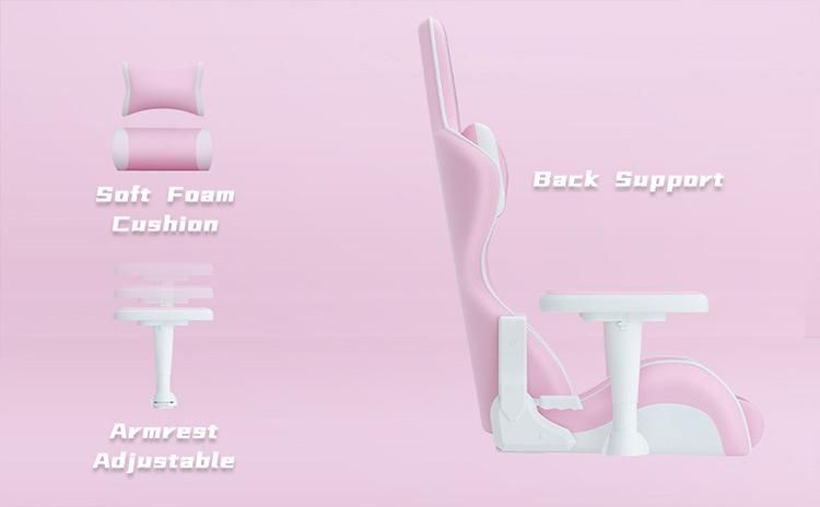 Pink White Cute Woman Popular Custom Ergonomic Game Chair