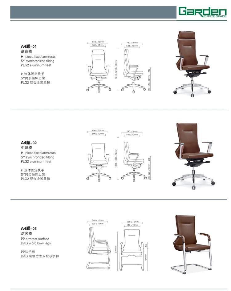 Modern High Back Genuine Leather Manager Chair with Aluminum Armrest