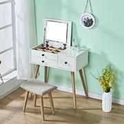 Morden Bedroom Furniture Wooden Dressing Table Dresser with Mirror and Wood Legs