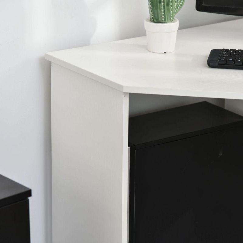 Modern Indoor Corner Laptop Desk W/ Multiple Shelf Design & Strong Build White