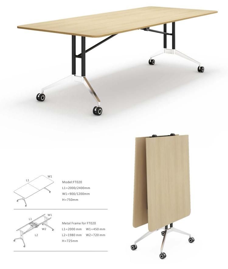 Saving Space Office Meeting Room Melamine Foldable Conference Dining Table with Wheels