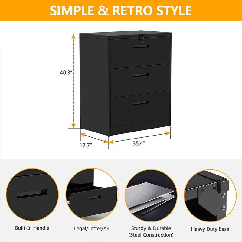 White Three-Layer Large-Capacity Metal Filing Cabinet.