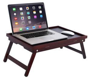 Breakfast Tray Table with Folding Legs Bamboo Laptop Bed Tray Table Adjustable Laptop Stand Black