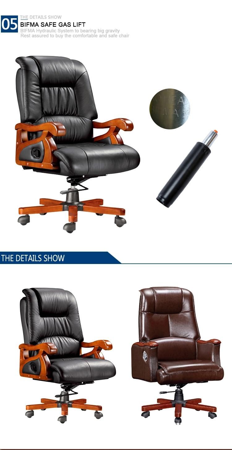 High Back Black Genuine Leather Reclining Office Chair with Footrest