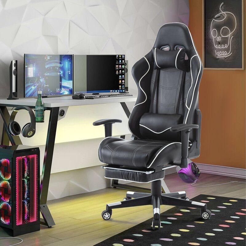 High Back Adjustable Upholstery PC Computer Gaming Chair with Footrest