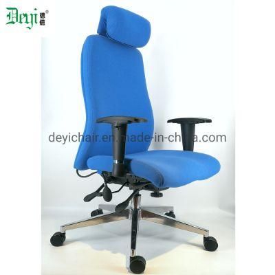 Blue Fabric Upholstery High Back Functional Frame with PU Adjustable Arm Aluminium Base Office Chair