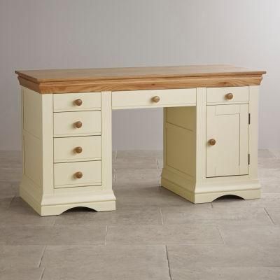 White Paint Oak Solid Wood Computer Desk