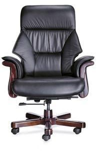 Large High-End Ergonomic Wood PU Swivel Chairman Boss Executive Chair