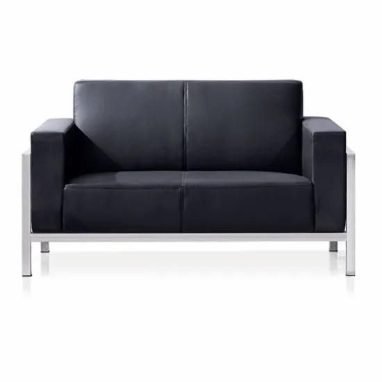 Stainless Steel Frame Black Leather Office Sofa