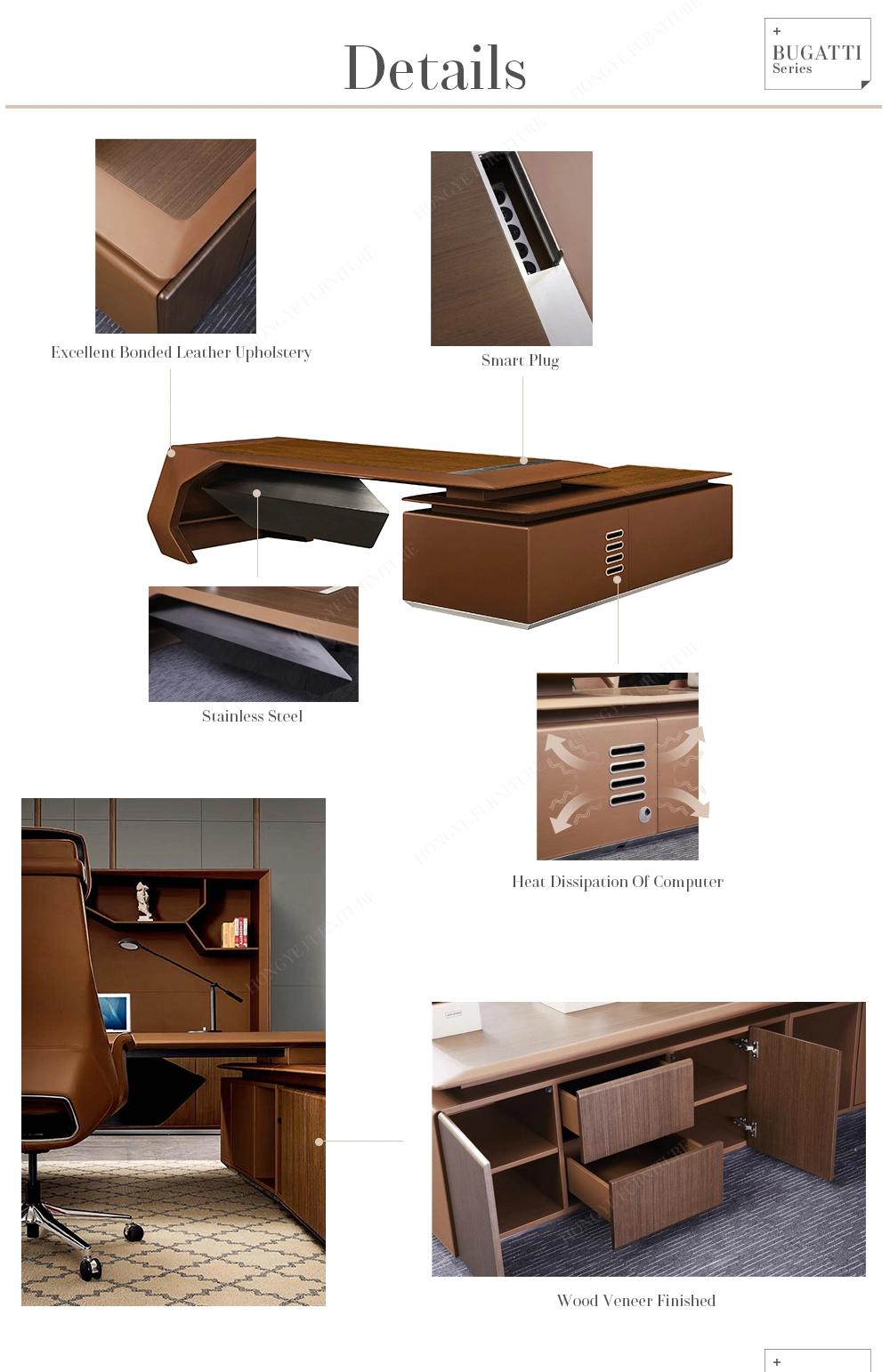 High Quality Luxury Modern L Shape Leather Wooden High End CEO Manager Executive Desk Office Furniture Office Desk