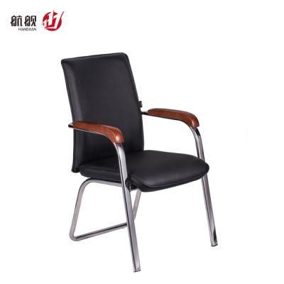 Manufacturer Wood Arm Middle Back PU Conference Leather Chair