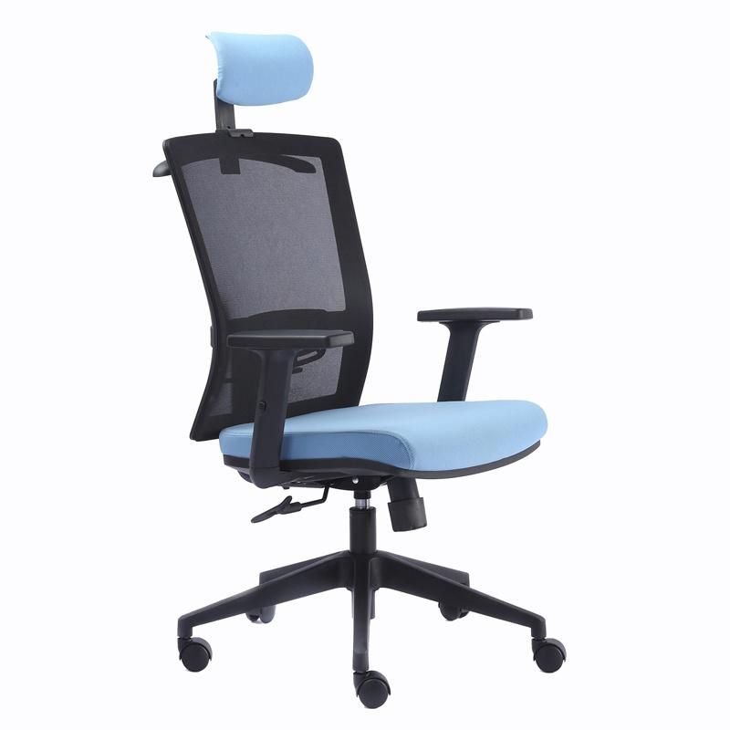 High Quality Executive High Back Office Sky Blue Mesh Chair with Headrest