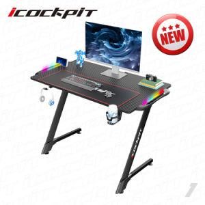 Icockpit Hot Sale Wholesale OEM Home Black Z Shape Ergonomic Computer Table RGB Gaming Desk