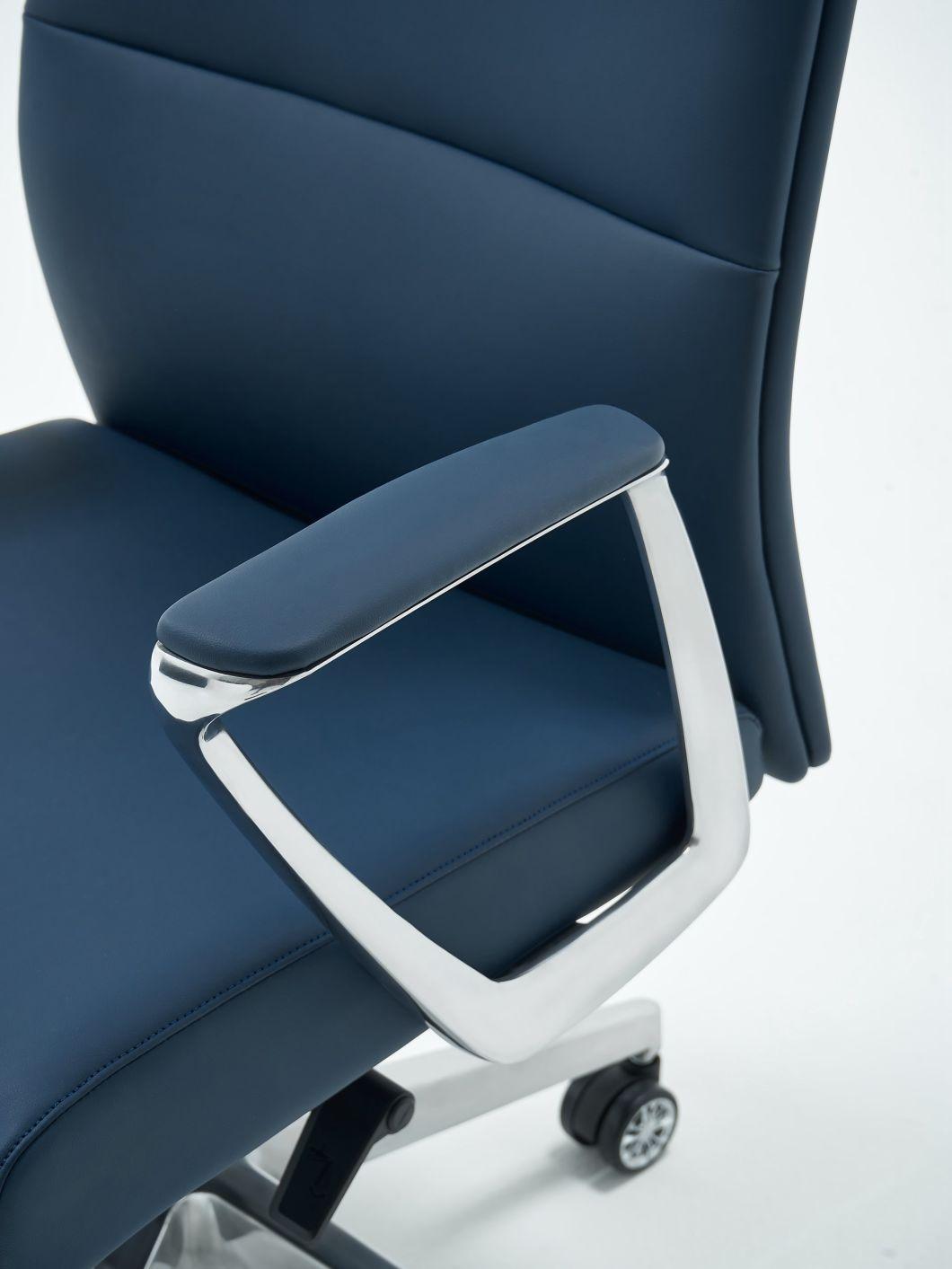 Blue Color MID Back Office Swivel Leather Chair