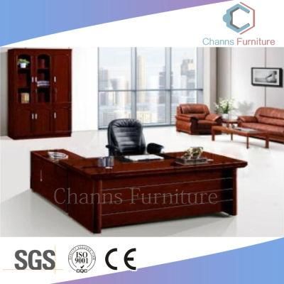 Dark Color Veneer Table Solid Wood Office Desk with Return Cabinet (CAS-VA10)