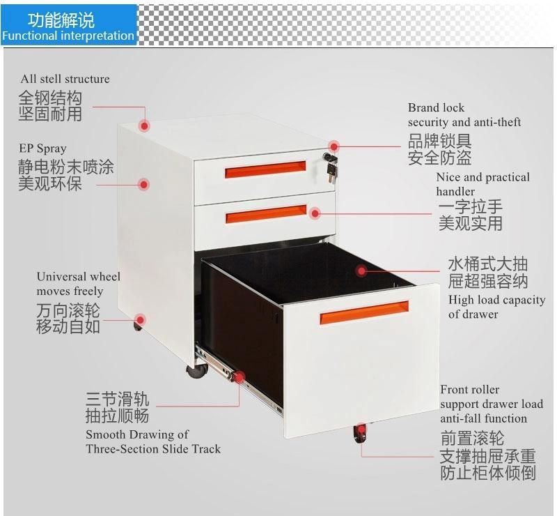 Movable 3-Drawers Metal Locker/Office School Storage Cabinet