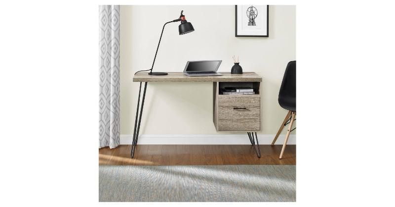 LED Wood Computer Desk with Storage Bookcase for Home