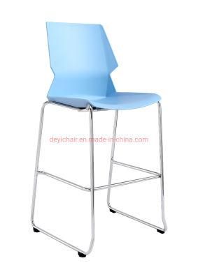 Blue Color Plastic Shell for Seat and Back Chromed Finished Sled Base High Stool Chair