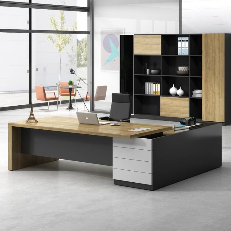 Luxury Wood Office Furniture MFC Executive L-Shaped CEO Work Computer Desk