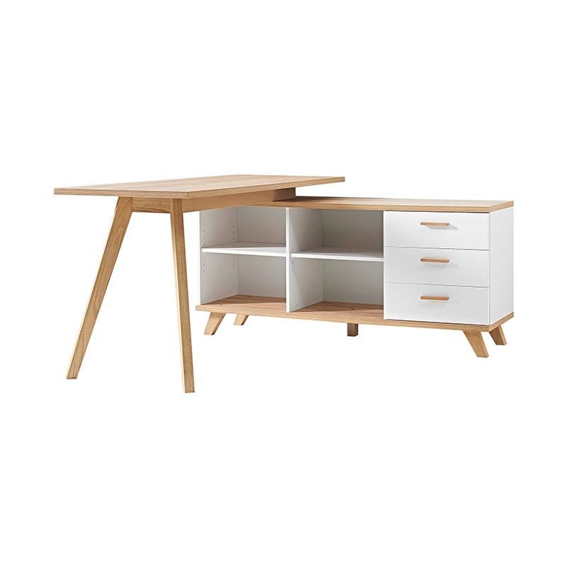 L-Shaped Stable Wood Computer Desk with Bookshelf Storage