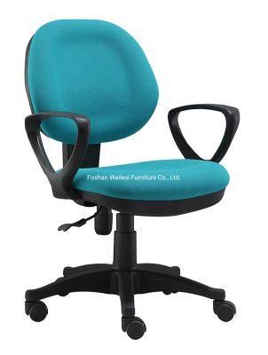 Small Round Back with PP Armrest Simple Tilting Mechanism B300mm Nylon Base Blue Color Office Chair