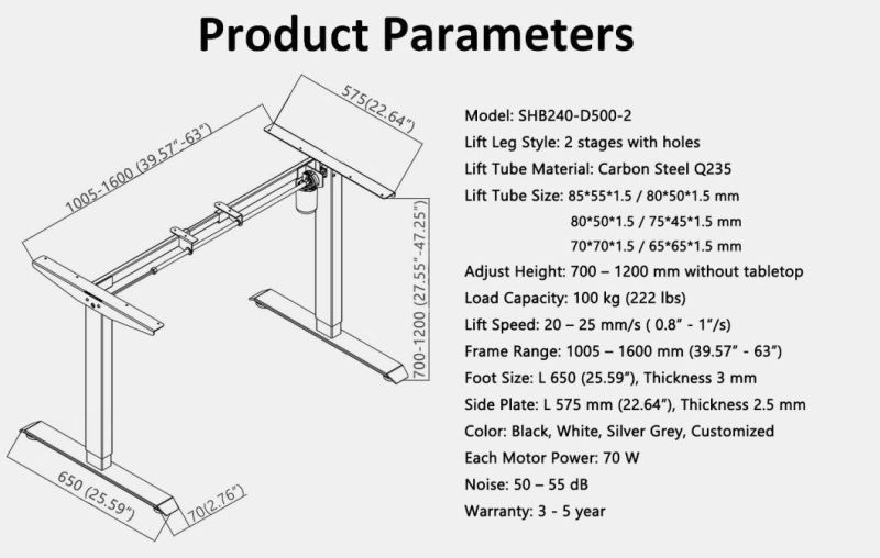 Electric Height Adjustable Single Motor Sit Standing Desk Base