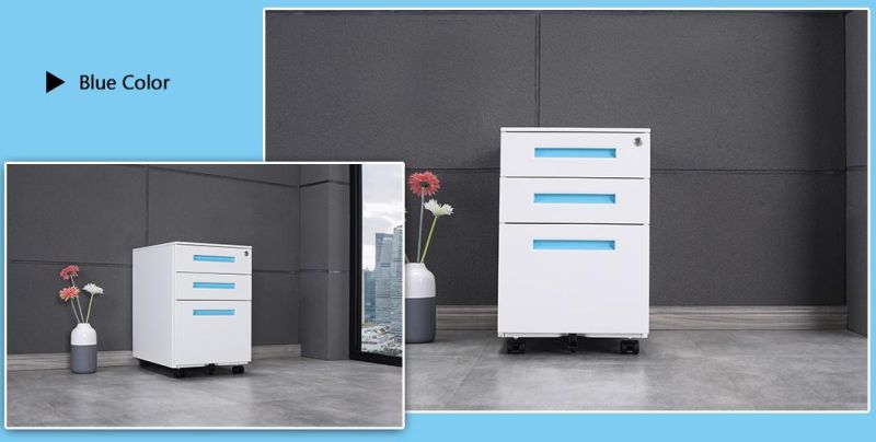 Steel Colorful Under Desk Movable 3 Drawers Filing Cabinets