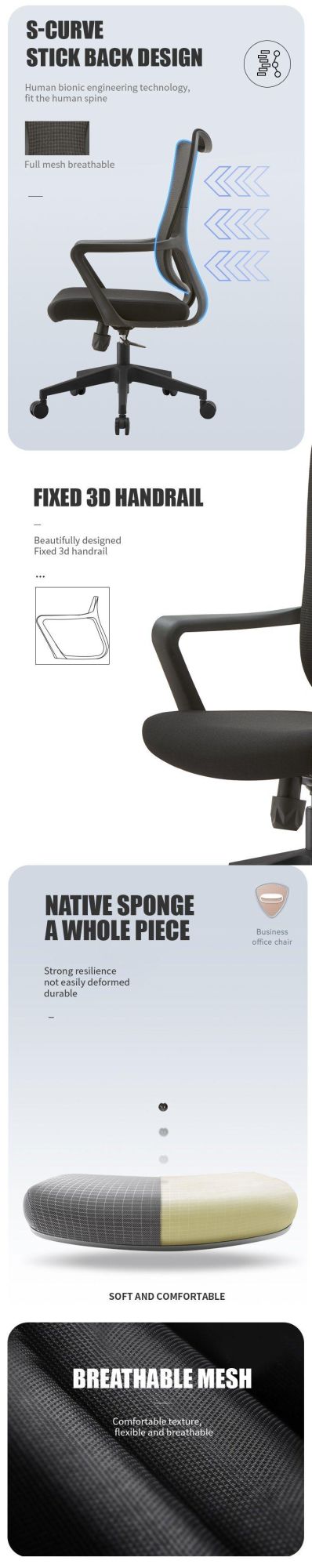 Hot Sell Home Modern Furniture Manufacturer Swivel Adjustable Headrest Ergonomic Executive Training Computer Office Chair