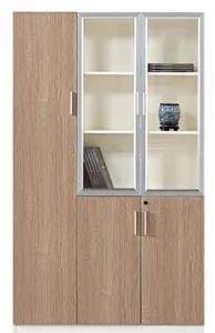 3 Doors Aluminium Alloy Frame Veneer Bookcase Sideboard Bookshelf