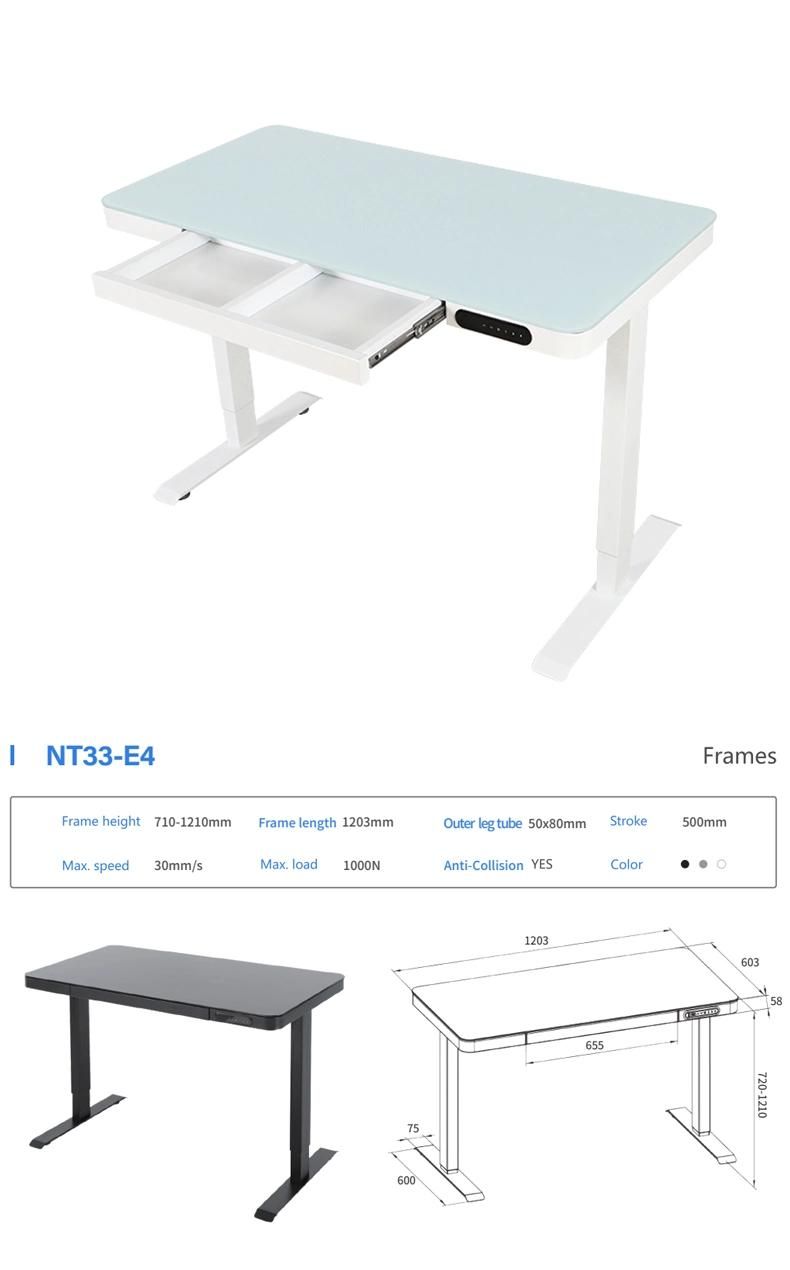 Quick Installation Ergonomic Dual Motor Electric Height Adjustable Desk with Glass Desk Top