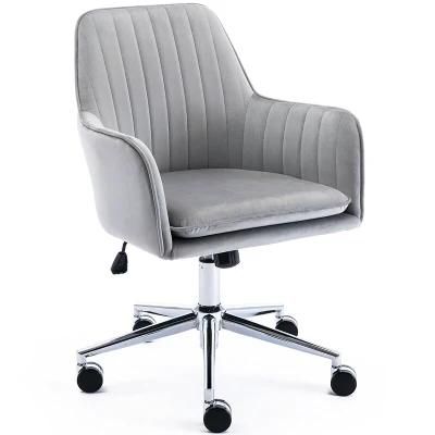 Comfortable Velvet Upholstery Home Office Swivel Computer Chair with Armrest