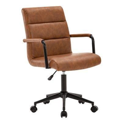 Steel Frame Faux Vintage PU Leather Task Chair with Armrest