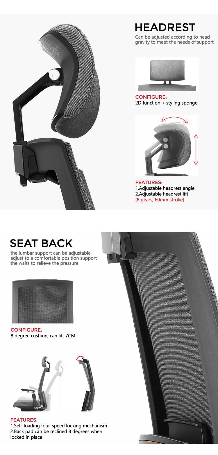 Huashi Factory Design Office Chair 4D Adjustable Armrests High Back Ergonomic Chair