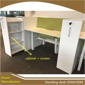 Electric Face to Face Two People Staff Table Height Adjustable Standing Desk with Storage Cabinet