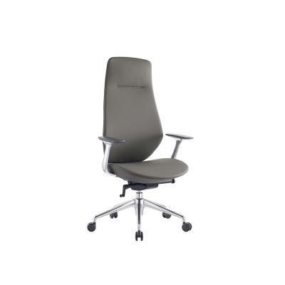 Fashion Unique High Half Leather Ergonomic Aluminum Executive Manager Boss Home Office Swivel Chair