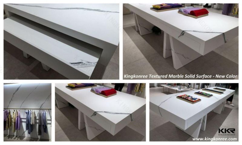 White Glossy Artificial Stone Office Table Reception Desk