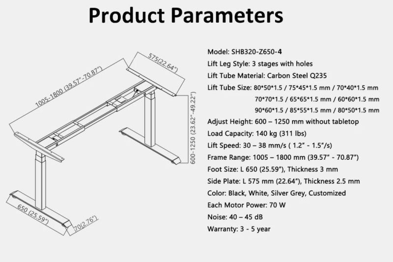 Electric Height Rising 3-Stage Adjustable Steel Table Lift Base Leg