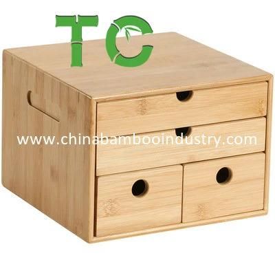Cheap Price Bamboo Desk Organizer with 4 Storage Drawers Wooden Storage Box