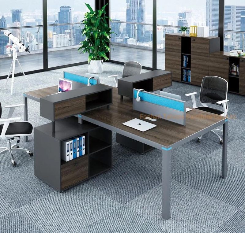 Walnut Color Modern Design Melamine Office 4 Seats Staff Workstation