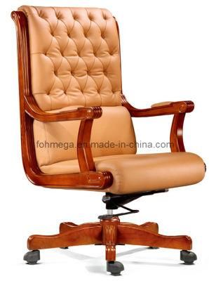 Chesterfield Design Classic Office Executive Chair Wooden Armrest Leather Executive Chair (FOHA-58)