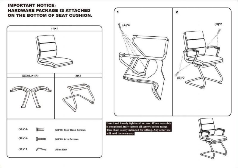 Ergonomic Design Leather Waiting Room Chair with Metal Frame