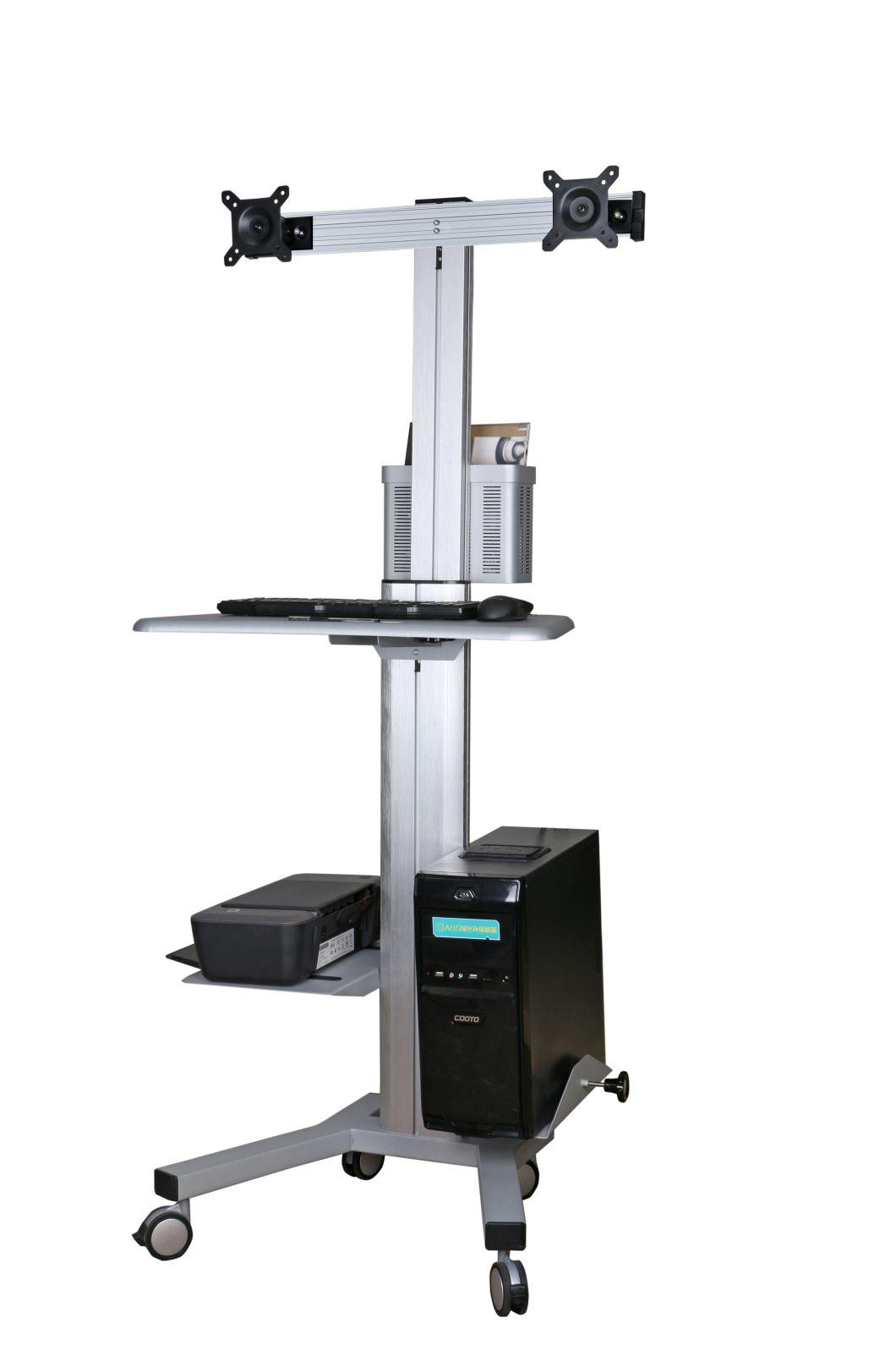 Mobile Computer Workstation Double Monitors 10-24" Height Adjustment (PC 1602B)