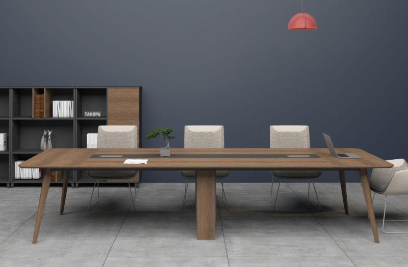 Elegant Office Furniture Boardroom Conference Table with Solid Wood Legs