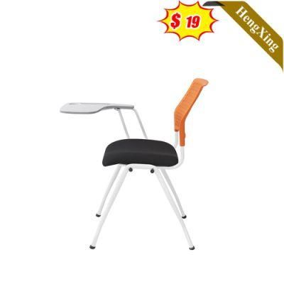 Modern Home School Furniture Meeting Room Orange Plastic PP and Black Fabric Chair with Writing Tablet