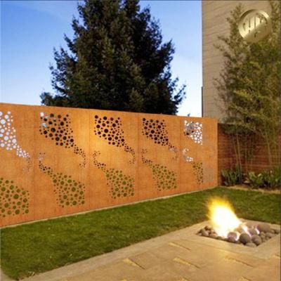 Corten Steel Rusty Decorative Rectangular Flower Pattern Screen