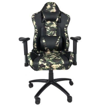 Reclining Swivel Gaming Chair with Iron Base and Racing Wheels