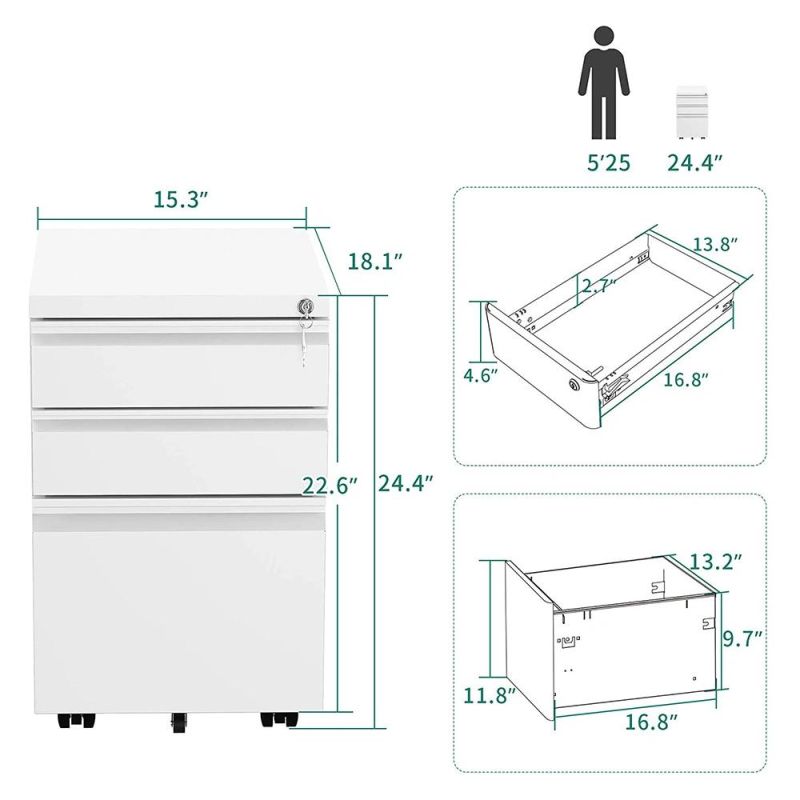 Steel Mobile Office Cabinet Manufacture 3 Drawer Movable Pedestal Cabinets