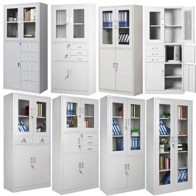 Steel Office File Cabinet 2 Door Glass Metal Cabinet Storage Cupboard