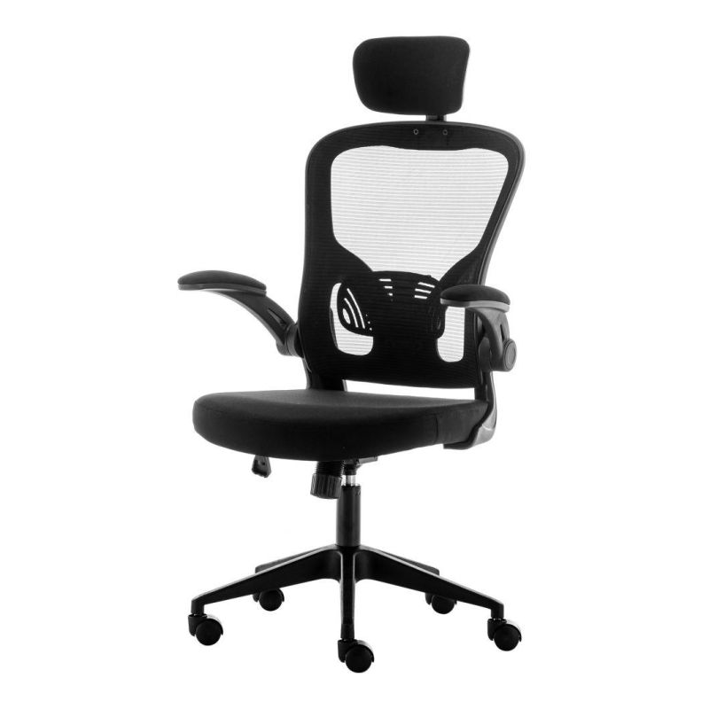 Computer Desk Chair with Lumbar Support Adjustable Headrest and Flip-up Arms Black Home Office High Back Chairs
